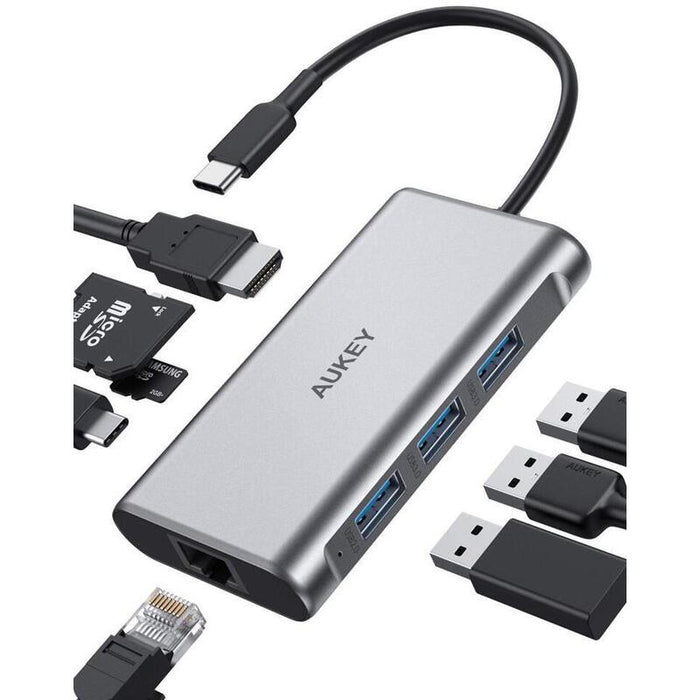 Hub  Aukey Cb-C91 Aluminium  Usb-C 8in1 Rj45 Eth
