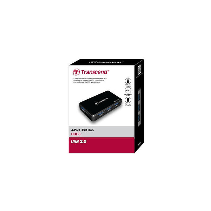 Hub Transcend Hub3k 4ptos Usb3.0 Negro+Adaptador De Pared 5000 Mbit/S
