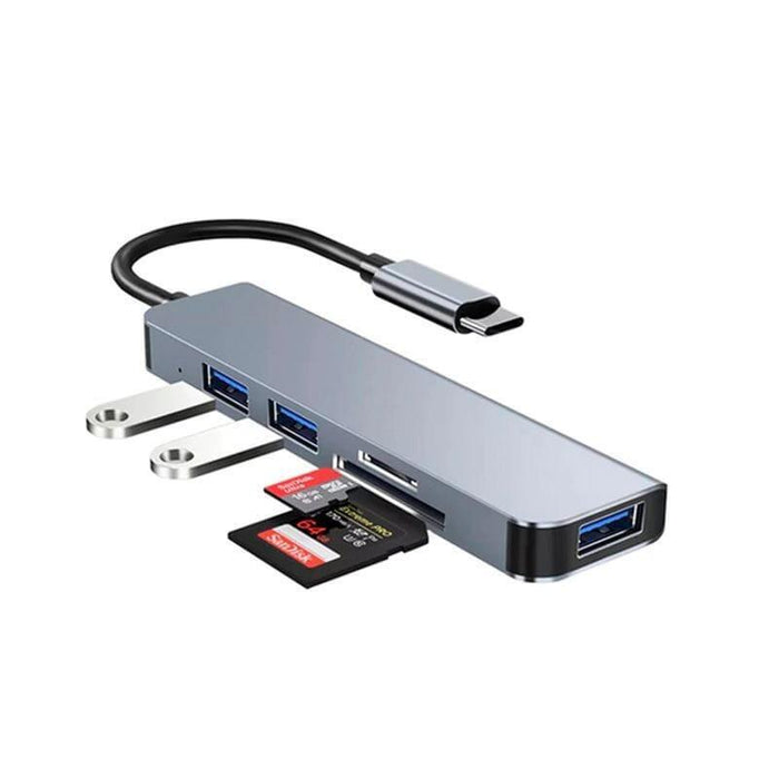 Hub Usb Byl-2103t 5 En 1 Usb-C/Usb 3.0+2.0+Microsd+Sd Plata