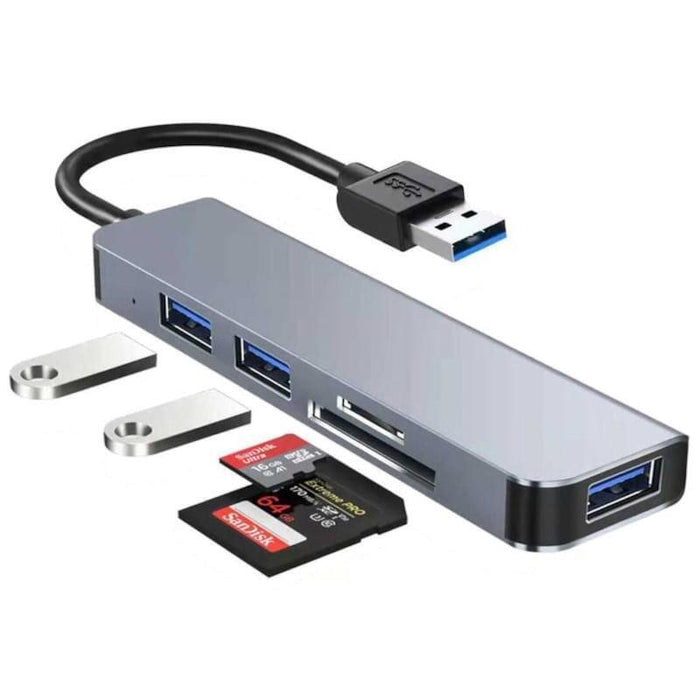 Hub Usb Byl-2103u 5 En 1 Usb/Usb 3.0+2.0+Tarjeta Sd+Microsd Plata