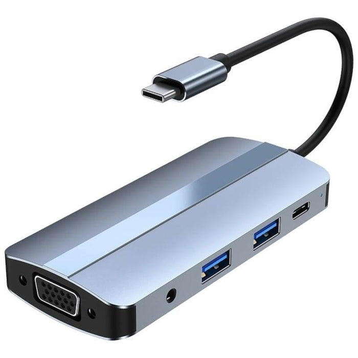 Hub Usb Byl-2105 8 En 1 Usb-C /Usb 3.0+2.0+Usb Tipo C+Vga+Hdmi+Microsd+Tf Plata