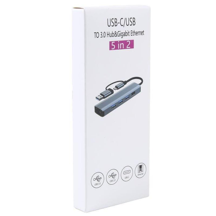 Hub Usb Byl-2208 5 En 2 Usb 3.0+Tipo-C/Rj45 (Gigabit)+Usb 3.0+2.0 Gris