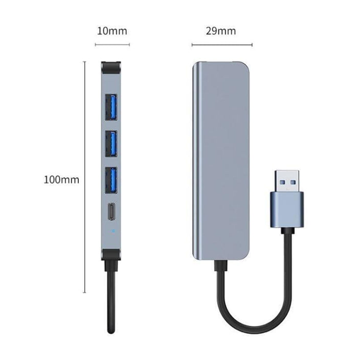 Hub Usb Byl-2301u 5 En 1 Usb Tipo C+Usb 3.0 Plata
