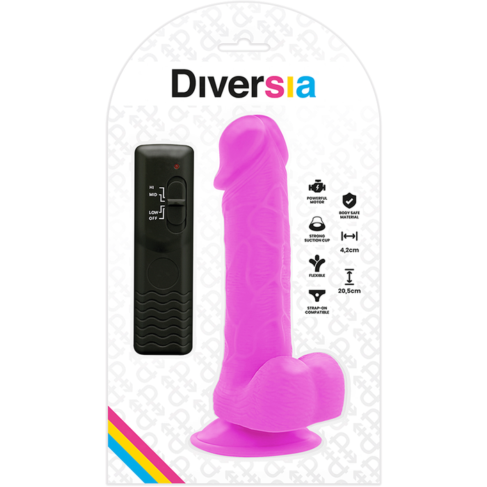Diversia - Dildo Flexible Con Vibracion Lila 20.5 Cm -O- 4.2 Cm