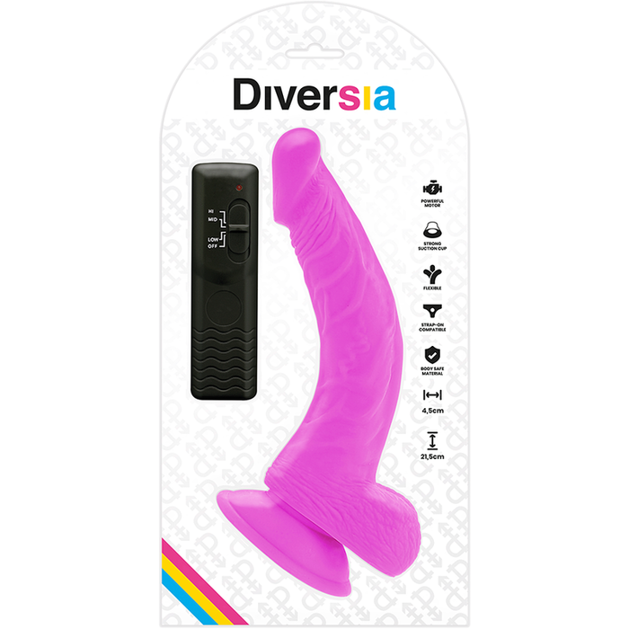 Diversia - Dildo Flexible Con Vibracion Lila 21.5 Cm -O- 4.5 Cm