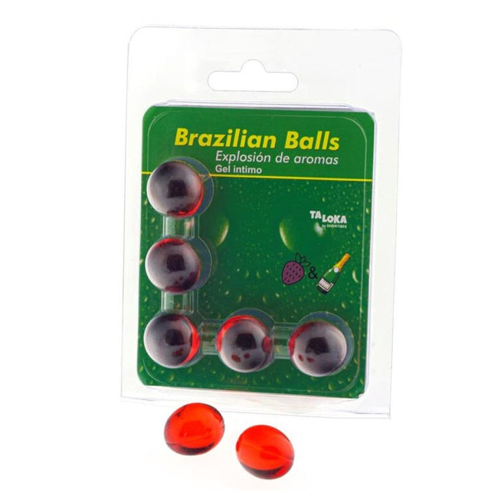 5  Brazilian Balls Explosion De Aromas Gel Intimo - Fresa Y Champán
