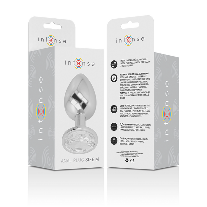 Intense - Plug Anal Metal Aluminio Con Cristal Plata Talla M