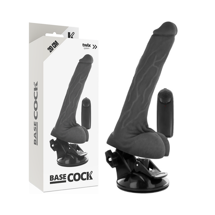 Basecock - Vibrador Realistico Control Remoto Negro Con Testiculos 20 Cm -O- 4 Cm