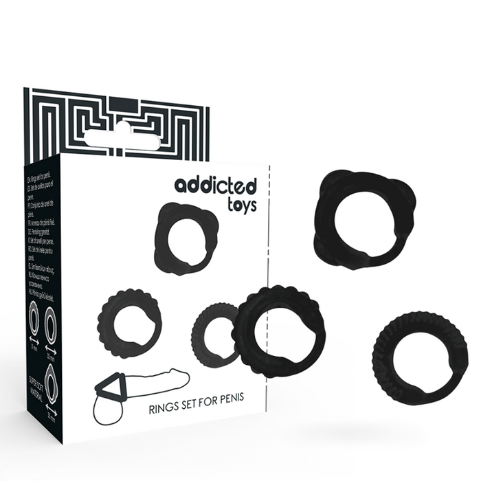 Addicted Toys - Set 3 Anillos Pene Negro