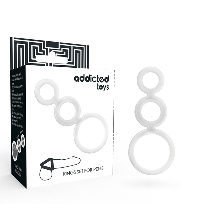 Addicted Toys - Set Anillos Pene Y Testiculos Clear