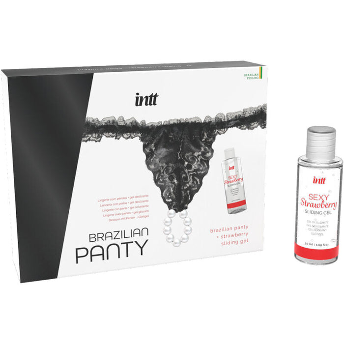 Intt Releases - Panty Brasileña Negra Con Perlas Y Gel Lubricante 50 Ml