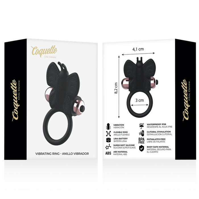 Coquette Chic Desire - Cock Ring Butterfly Anillo Vibrador Negro / Gold