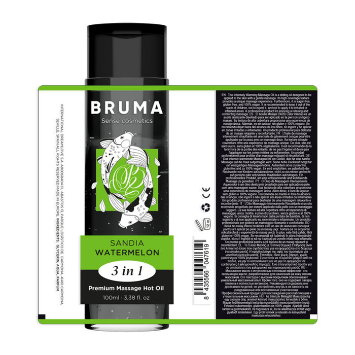 Aceite De Masaje Bruma Premium Efecto Calor Sabor Sandía 3 En 1