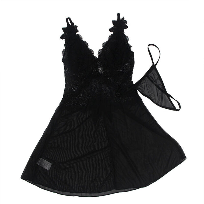 Subblime - Babydoll Tela De Tul Detalle Encaje Y Flor Negro L/Xl