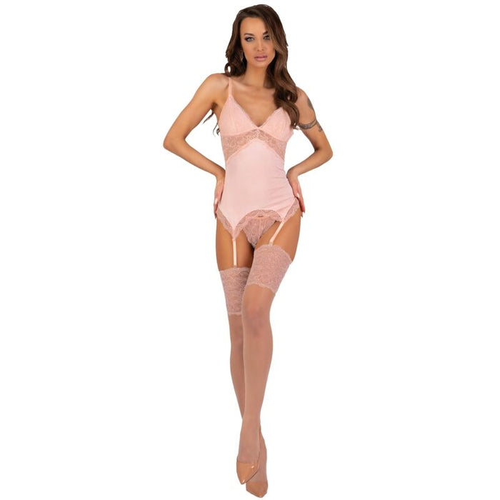 Livco Corsetti Fashion - Persinne Peach Set Corset + Panty + Medias L/Xl