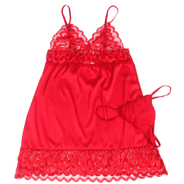 Subblime - Babydoll Satinado Con Encaje Rojo S/M