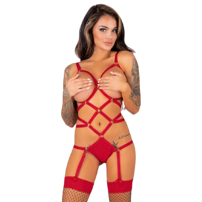 Livco Corsetti Fashion - Thiara Lc 20213 Set Body + Medias Roja L/Xl