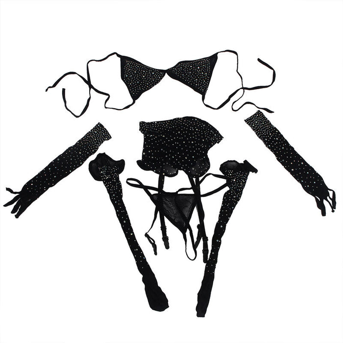 Subblime - 952174 Bodystocking De Rejilla Con Guantes Y Diamantes Negro Talla Única