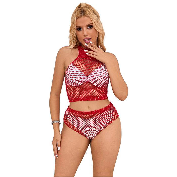 Subblime - 952402 Bodystocking Conjunto De Rejilla Con Brillantes Rojo Talla Única