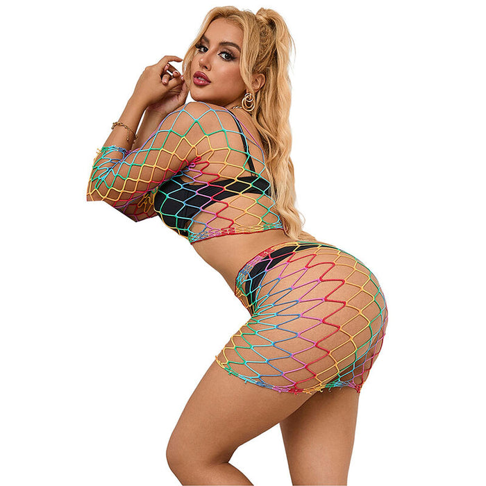 Subblime - 952440 Bodystocking De Rejilla 2 Piezas Manga Larga Arcoiris Talla Única