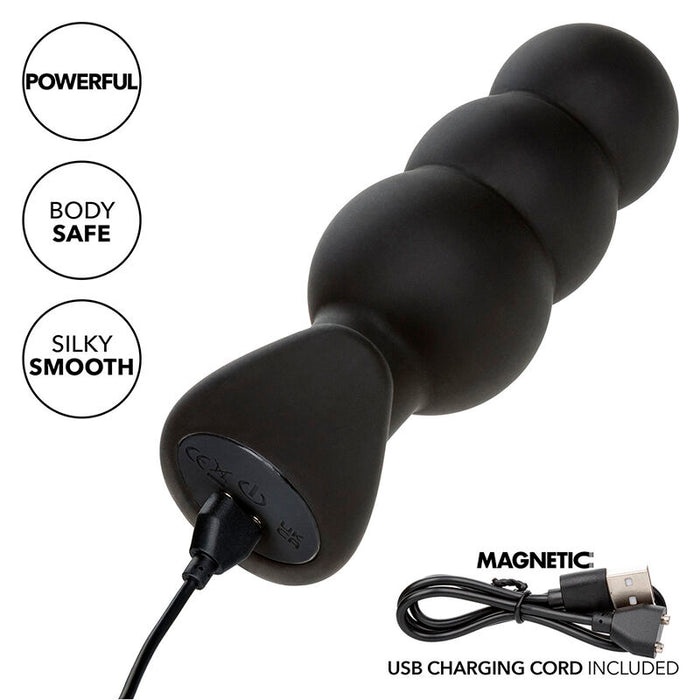Calexotics - Rock Bottom Plug Anal Con Cuentas 10 Vibraciones Silicona Negro