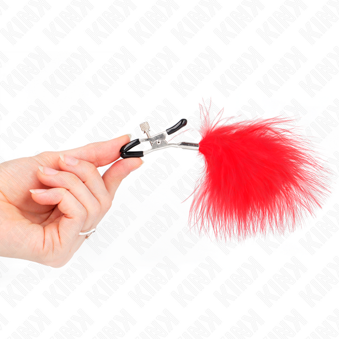 Kink - Pinzas Para Pezones Con Pluma Rojo 7 Cm
