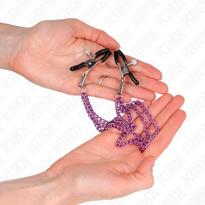 Kink - Pinzas Para Pezones Con Triple Cadena Violeta 20/23/28 Cm