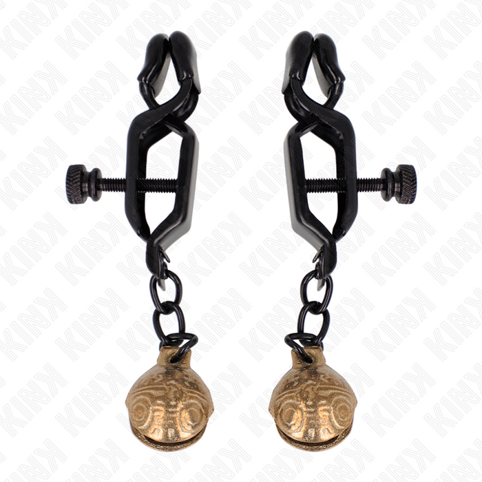 Kink - Pinzas Para Pezones Planas Negro Con Cascabel 7 Cm