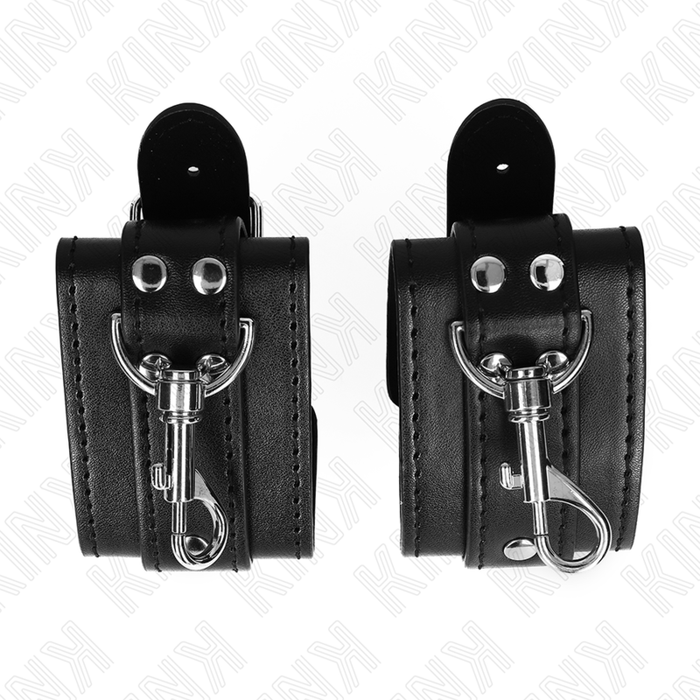Kink - Muñequeras Estilo Mazmorra Con Cerradura Negro Ajustable 21-28 Cm X 5.5 Cm