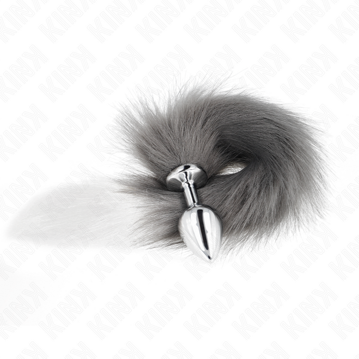 Kink - Plug Anal Talla M 8 X 3.5 Cm Con Cola Sintética 40 Cm Plateado Y Blanco