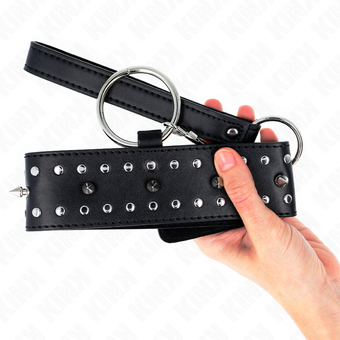 Kink - Collar Con Correa 65 Cm Con Tachuelas Plateadas Modelo 1 Ajustable 36-43 Cm X 5 Cm