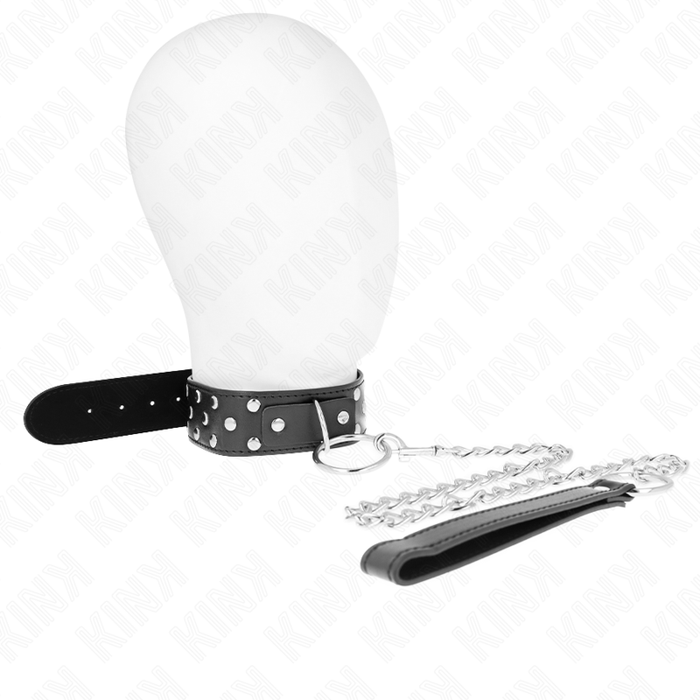 Kink - Collar Con Correa 65 Cm Remache Anilla Negro Ajustable 36-50 Cm X 3.8 Cm