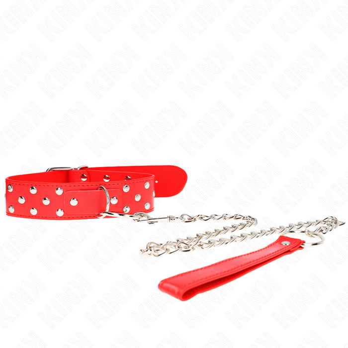 Kink - Collar Con Correa 65 Cm Remache Anilla Rojo Ajustable 36-50 Cm X 3.8 Cm