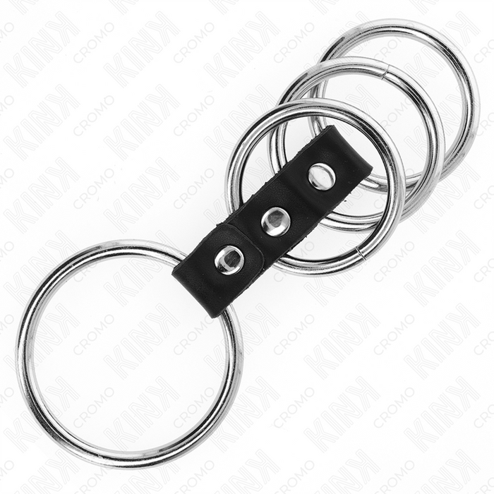 Kink - 4 Anillos Pene Metal 3.7 Cm A 5 Cm Conectados Por Cuero
