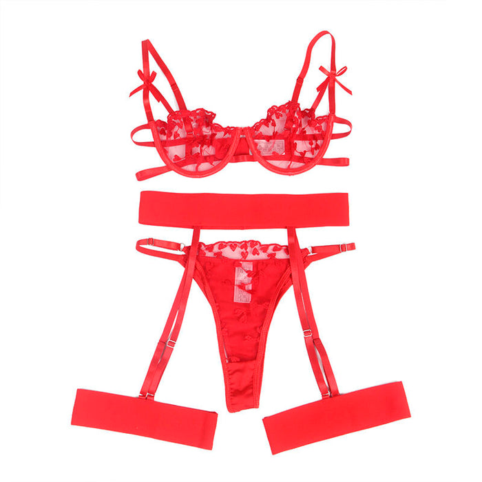 Subblime - 954321 Sujetador + Tanga + Ligueros Estampado De Corazones Rojo S/M