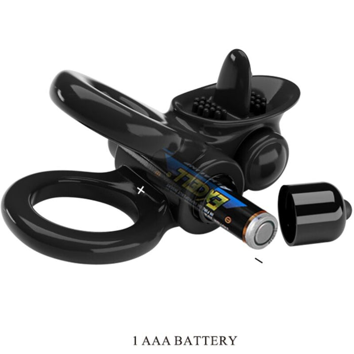 Pretty Love - Passionate Ring Doble Anillo Vibrador + Estimulador Clítoris Negro