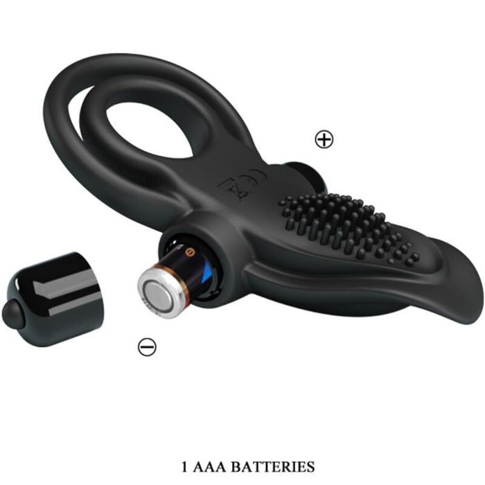 Pretty Love - Doble Anillo Vibrador + Estimulador Clítoris 10 Vibraciones Negro