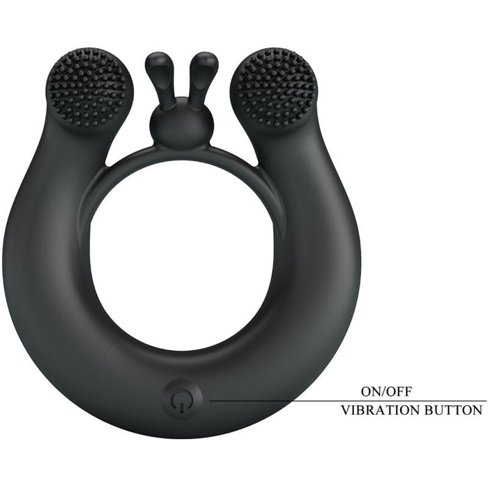 Pretty Love - Dahlia Anillo Vibrador + Estimulador De Clítois 12 Vibraciones Negro