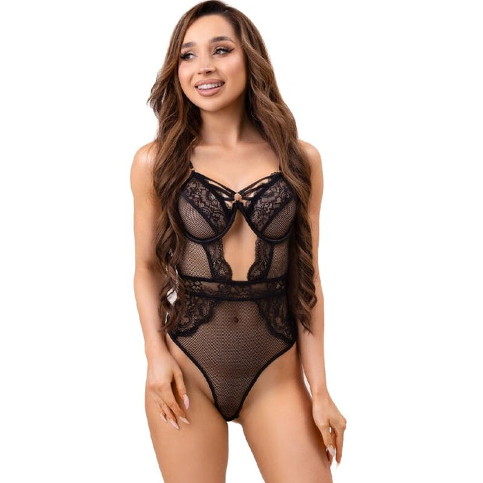 Livco Corsetti Fashion - Paula Lc 20209 Body Con Adornos De Encaje Negro L/Xl