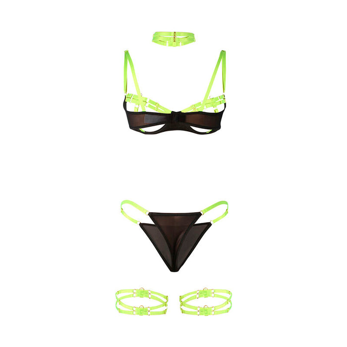 Subblime - 955274 Set Sujetador Con Collar Y Detalles Para Piernas Verde Fluorescente S/M