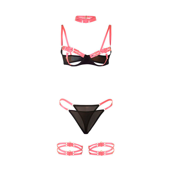 Subblime - 955304 Set Sujetador Con Collar Y Detalles Para Piernas Rosa Fluorescente L/Xl