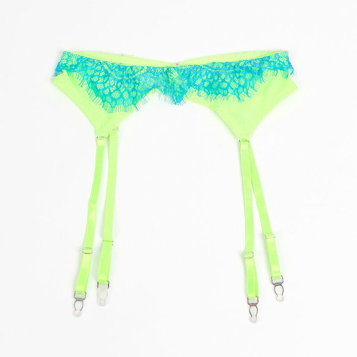 Subblime - 955311 Set Sujetador Con Encaje Y Ligueros Verde Y Azul S/M