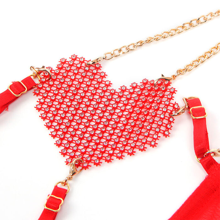 Subblime - 955519 Conjunto Sujetador Con Cadenas Y Corazón De Malla Rojo S/M