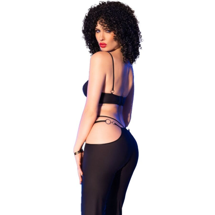 Chilirose - Cr 4851 Set Top Negro Y Leggins Con Complementos Dorados S