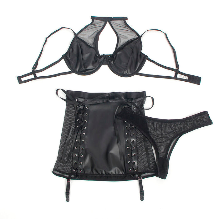 Subblime - 957582 Conjunto Sujetador Y Falda De Cuero Negro S/M