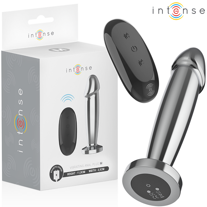 Intense - Plug Anal 10 Vibraciones Metal En Forma De Dildo Con Control Remoto M