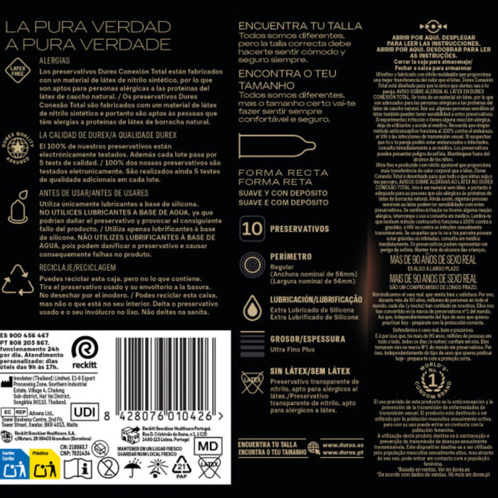 Durex - Conexión Total Xl Ultra Fino Plus Sin Látex 10 Unidades