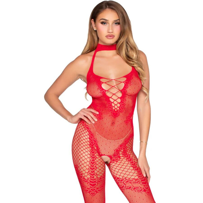 Leg Avenue - 89336 Bodystocking Sin Entrepierna Rojo - Talla Única