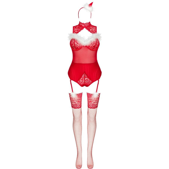 Livco Corsetti Fashion - Limpid Snowflakes Lc 90604 Body + Medias + Diadema Navideña S/M