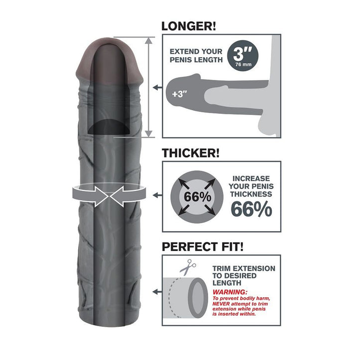 Fantasy X- Tensions - Mega 3 Extensión Negro Para El Pene